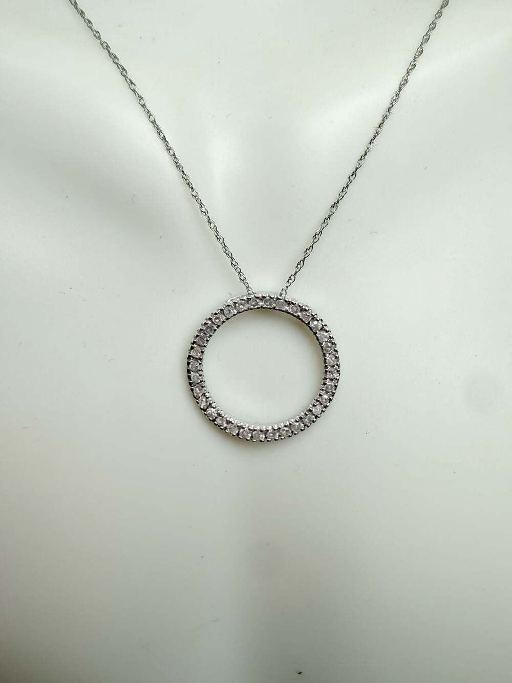 Diamond Eternity Circle Pendant Necklace White Gold